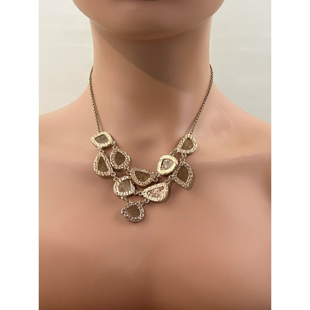 Gold Tone Chunky Statement Necklace Lobster Claw Clasp EC